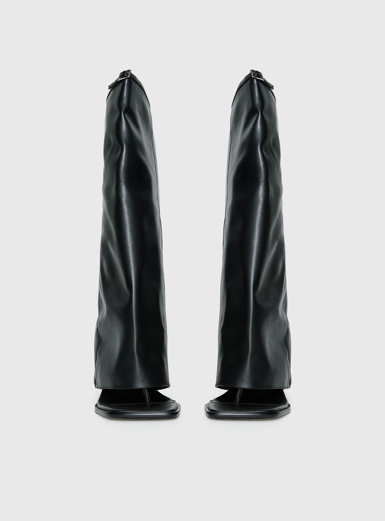 Burning Daylight Open Toe Knee High Boots Black