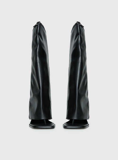 Burning Daylight Open Toe Knee High Boots Black