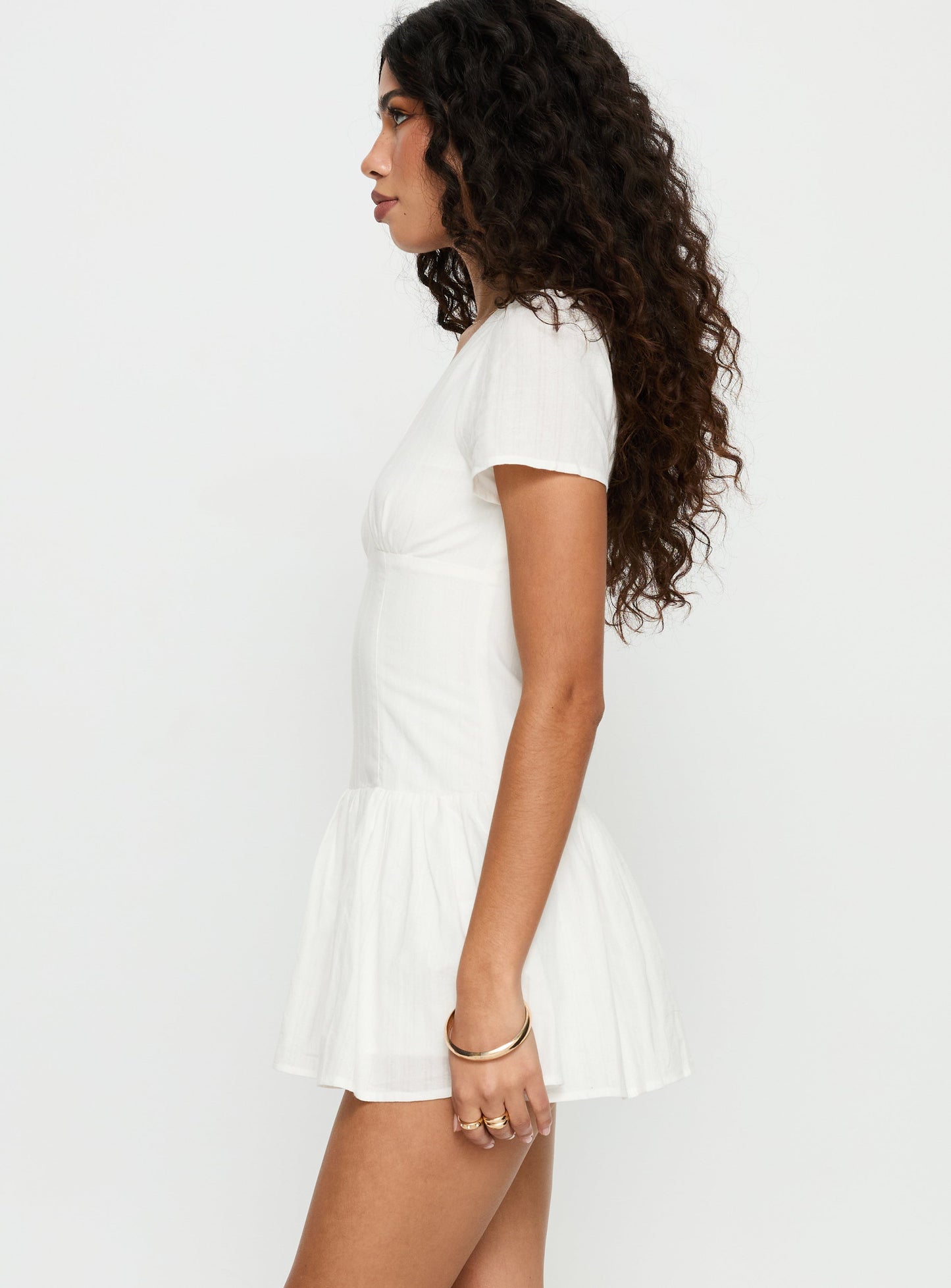 Carabelle Plunge Neck Frill Playsuit White