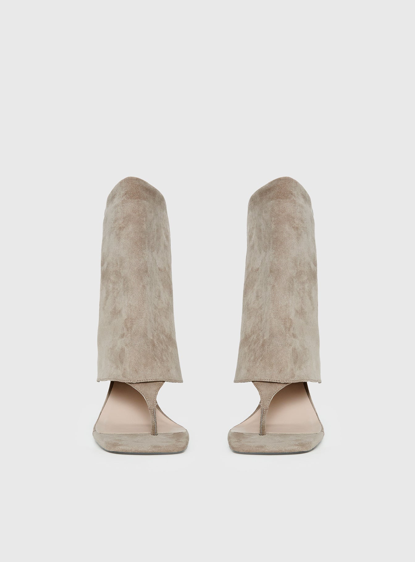 Catch The Light Faux Suede Open Toe Boots Tan
