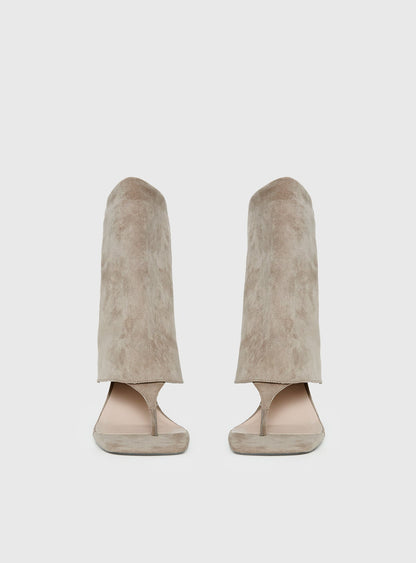 Catch The Light Faux Suede Open Toe Boots Tan