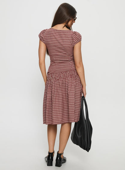 Alixandra Ruched Midi Skirt Red Check