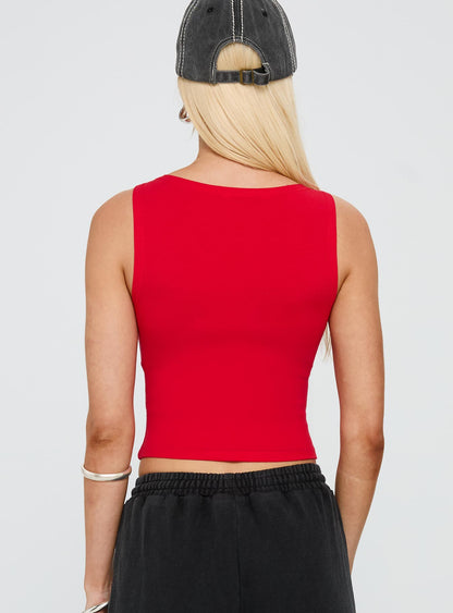 Bleeker High Neck Top Red