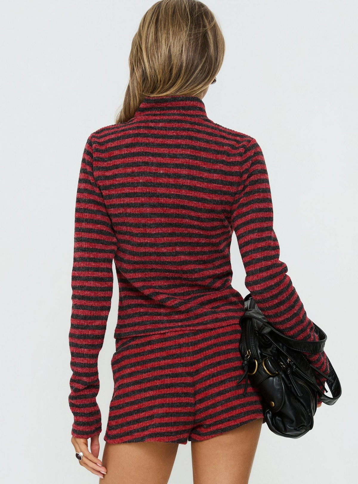Apex Funnel Neck Knit Jacket Red Stripe