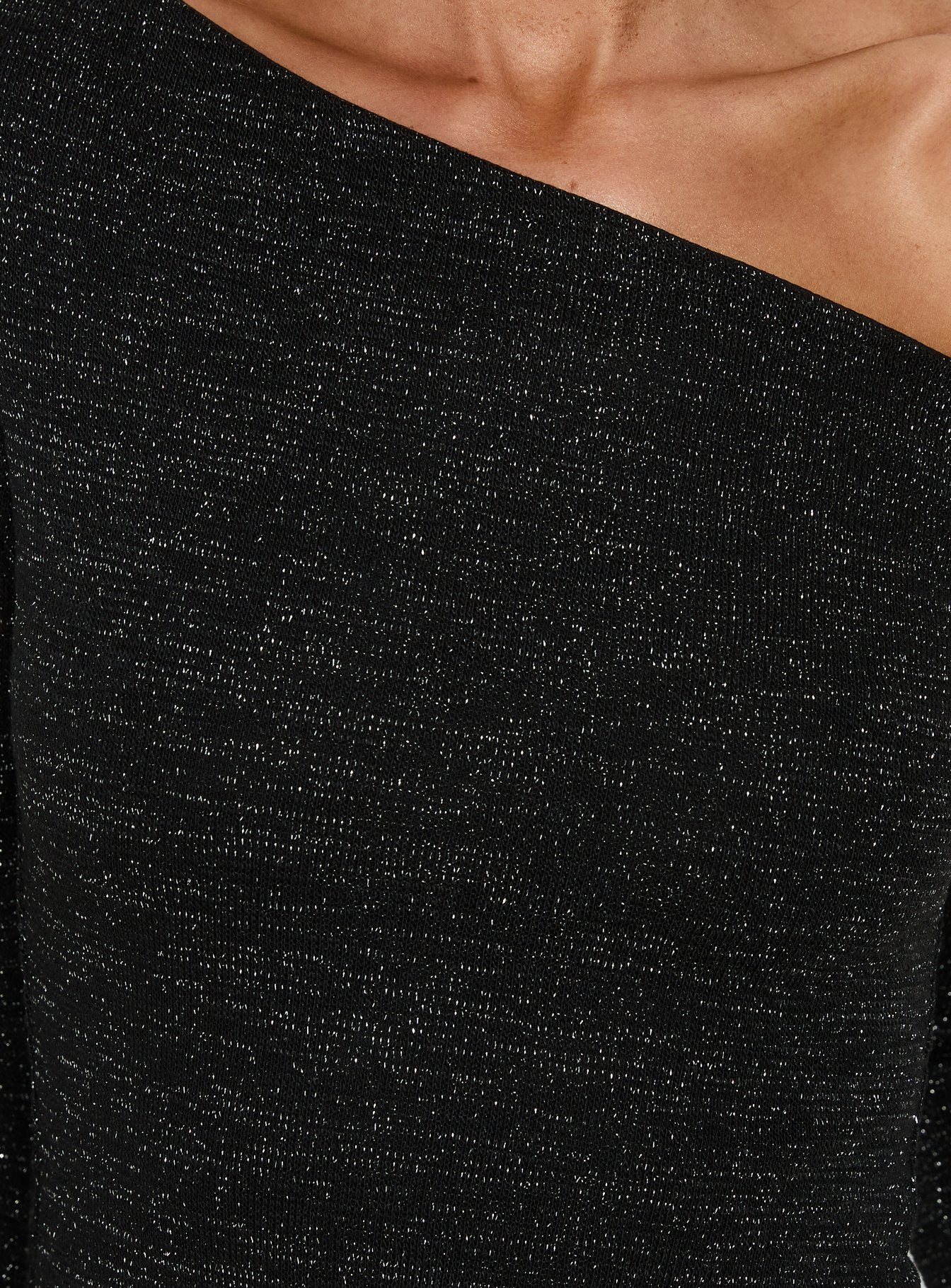 Adrietta Long Sleeve Off Shoulder Mini Dress Black Shimmer