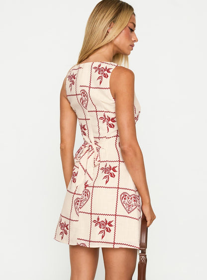 Alfalfa Shift Mini Dress Red Floral Check