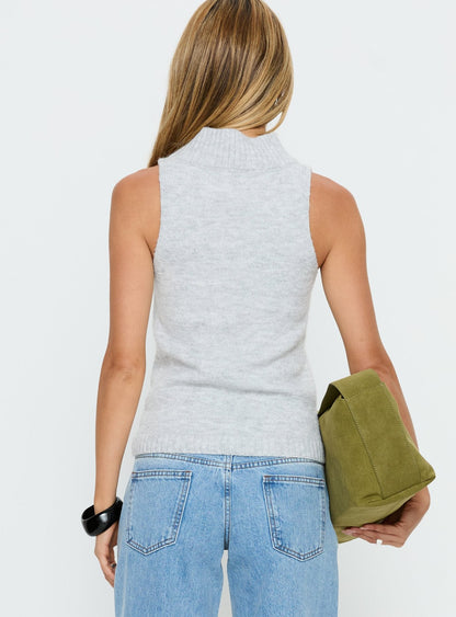 Alicea High Neck Sleeveless Top Pale Grey