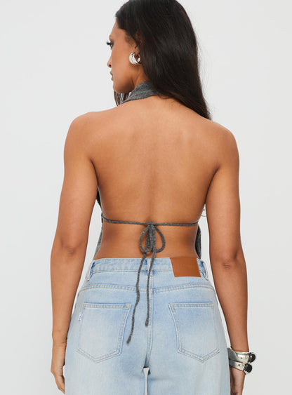 Addilyn Knit Halter Top Dark Grey