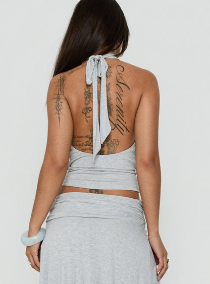 Adreana Halter Jersey Top Grey Marle