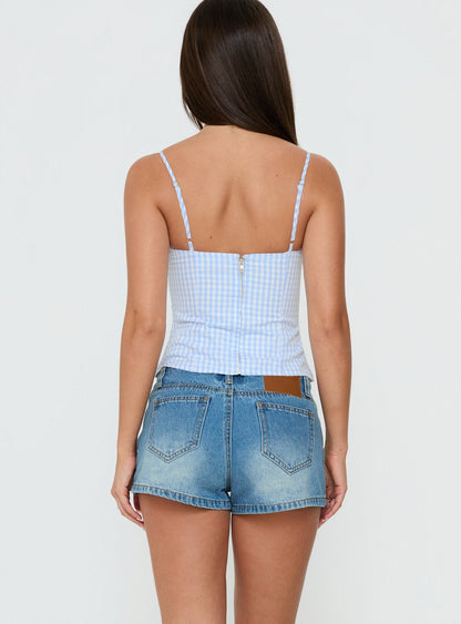 Baby Steps Spliced Bust Detail Cami Top Blue Gingham