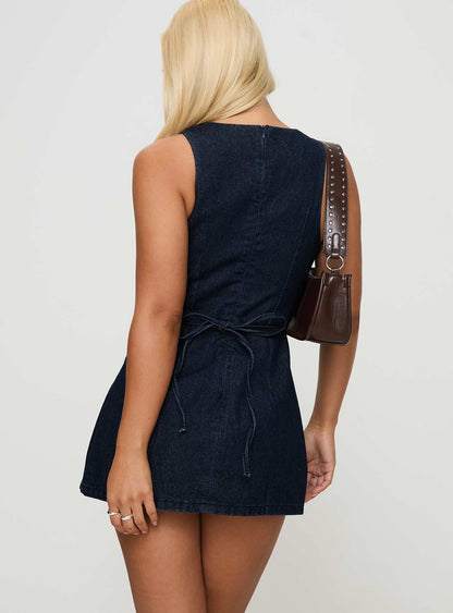 Ainsleigh Shift Denim Romper Dark Wash