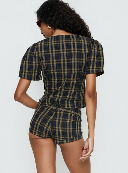 Afterglow Mini Short Navy / Lemon Plaid