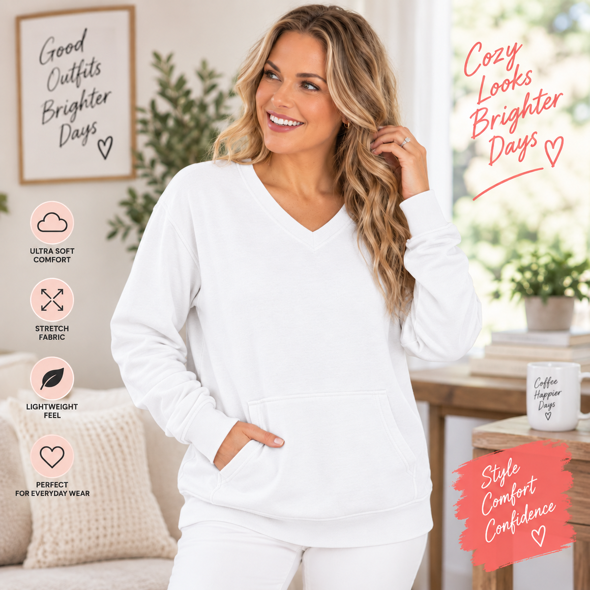 🔥 Pigment-Dyed Cozy Campfire V-Neck Sweatshirt | Soft & Relaxed Everyday Comfort