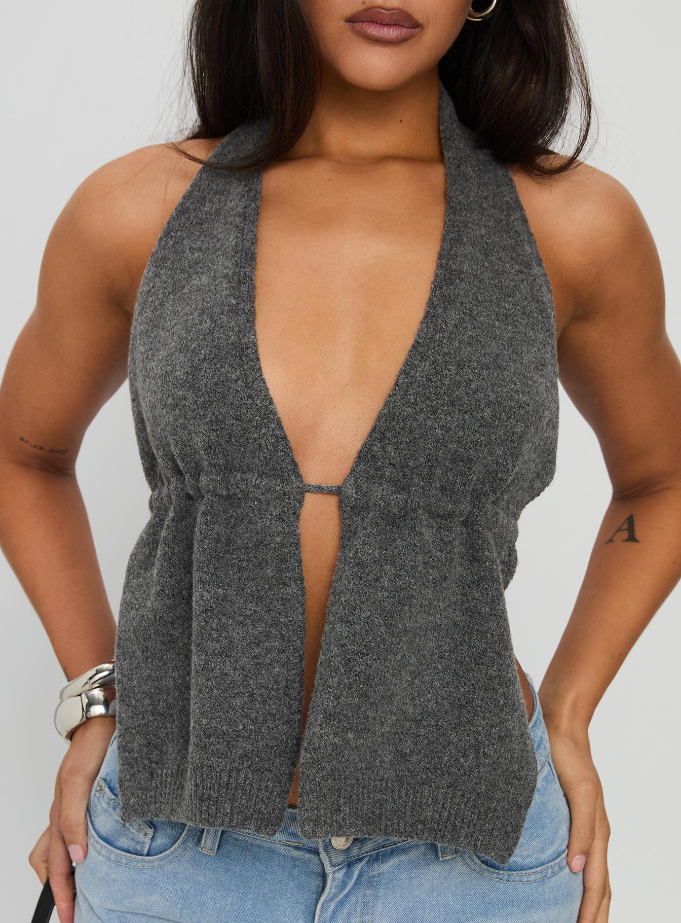 Addilyn Knit Halter Top Dark Grey