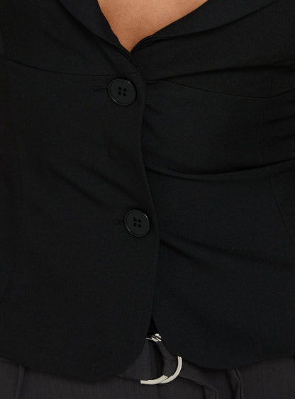 Alexandrea Plunge Button Up Top Black
