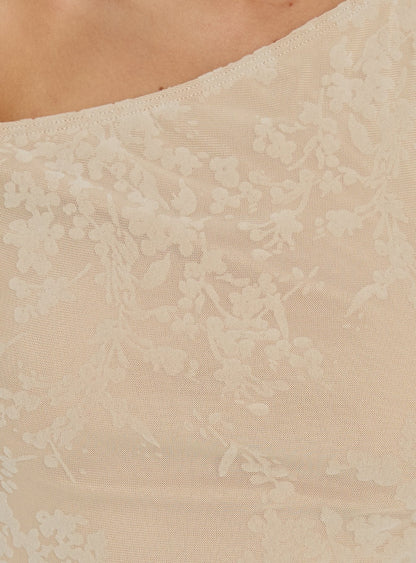 Astada One Shoulder Fringe Top Beige Floral