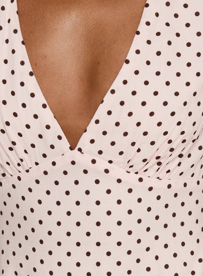 Cannelloni Mini Dress Pink / Brown Polka Dot