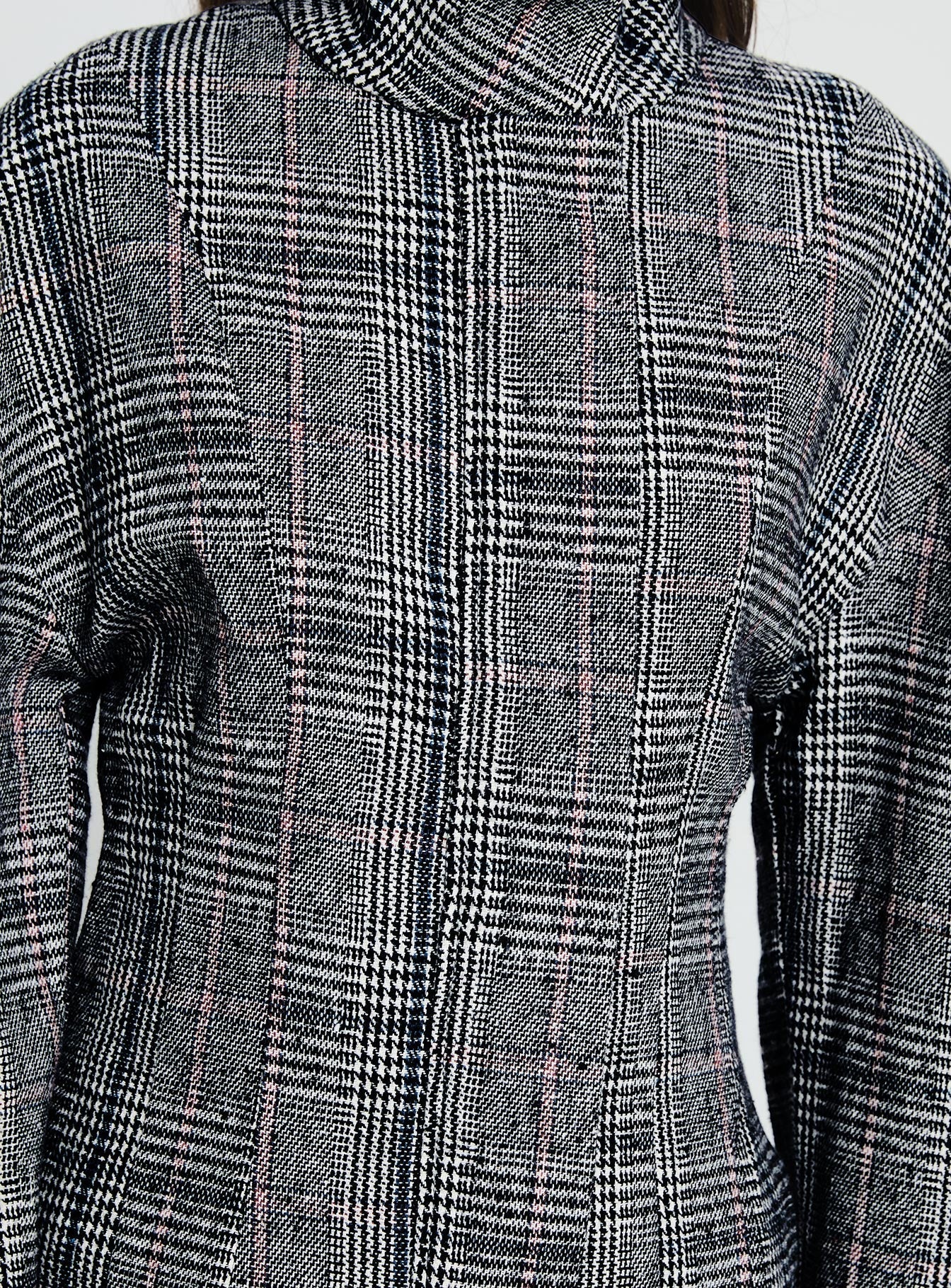 Cathrine Cinched High Neck Jacket Grey Plaid