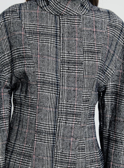 Cathrine Cinched High Neck Jacket Grey Plaid