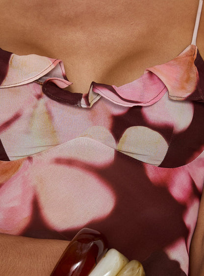 Allissa Chiffon Frill Top Burgundy Floral