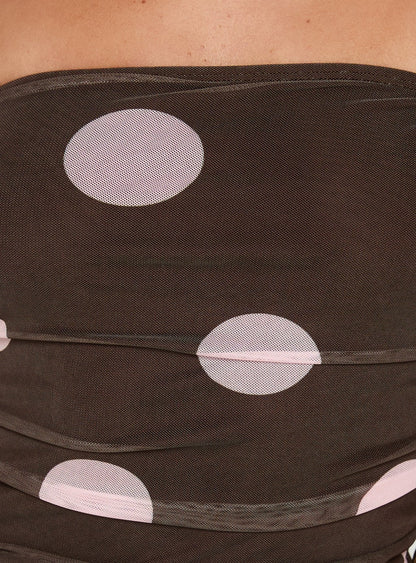 Act Natural Strapless Top Brown / Pink Polka
