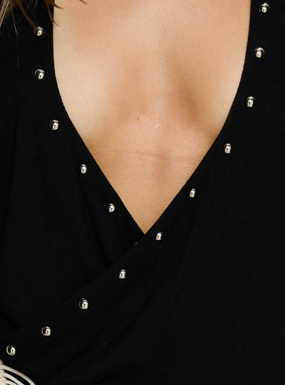 Amary Stud Detail Halter Playsuit Black