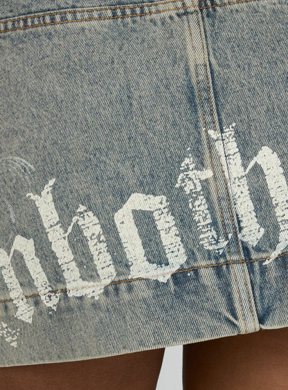 Arigatou Graphic Denim Mini Skirt Light Blue