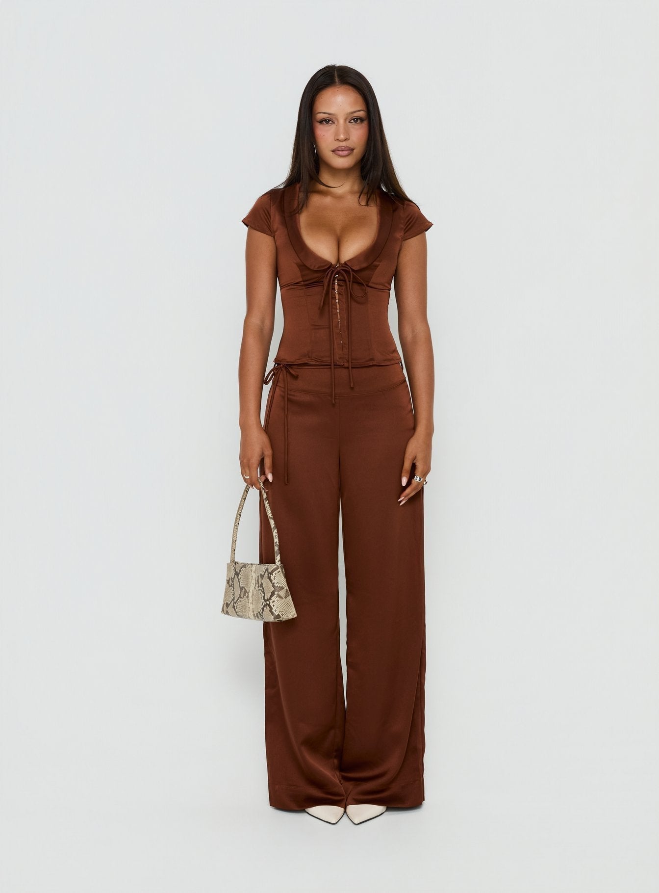 Aubrette Satin Tie Pants Chocolate