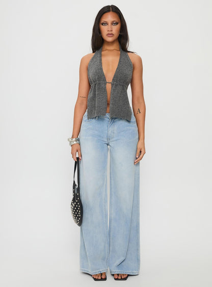 Addilyn Knit Halter Top Dark Grey