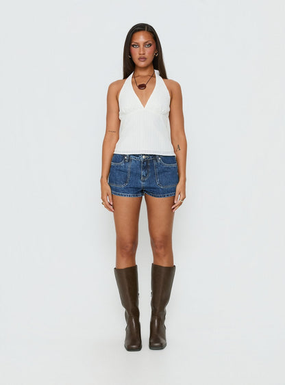 Alaskah Textured Halter Top White