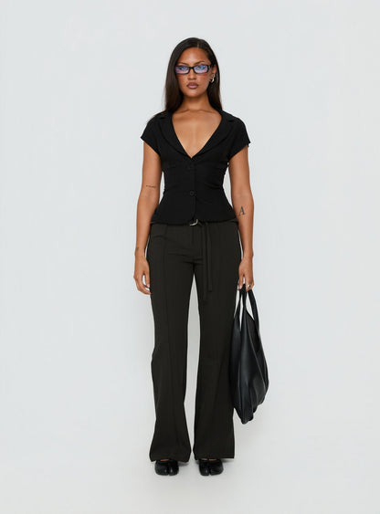 Alexandrea Plunge Button Up Top Black