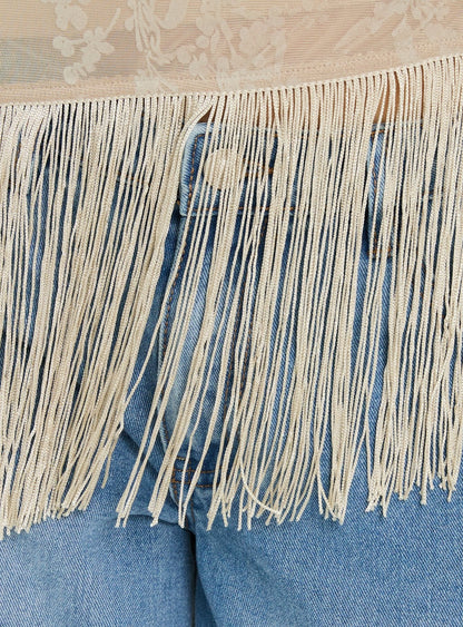 Astada One Shoulder Fringe Top Beige Floral