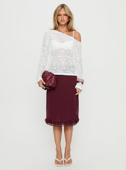 Aricella Sheer Off Shoulder Long Sleeve Top White