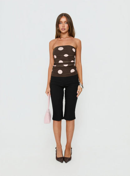 Act Natural Strapless Top Brown / Pink Polka