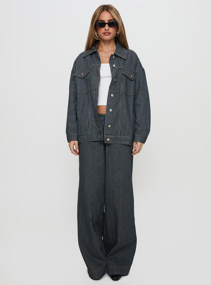 Actually Invested Low Rise Pants Denim Stripe