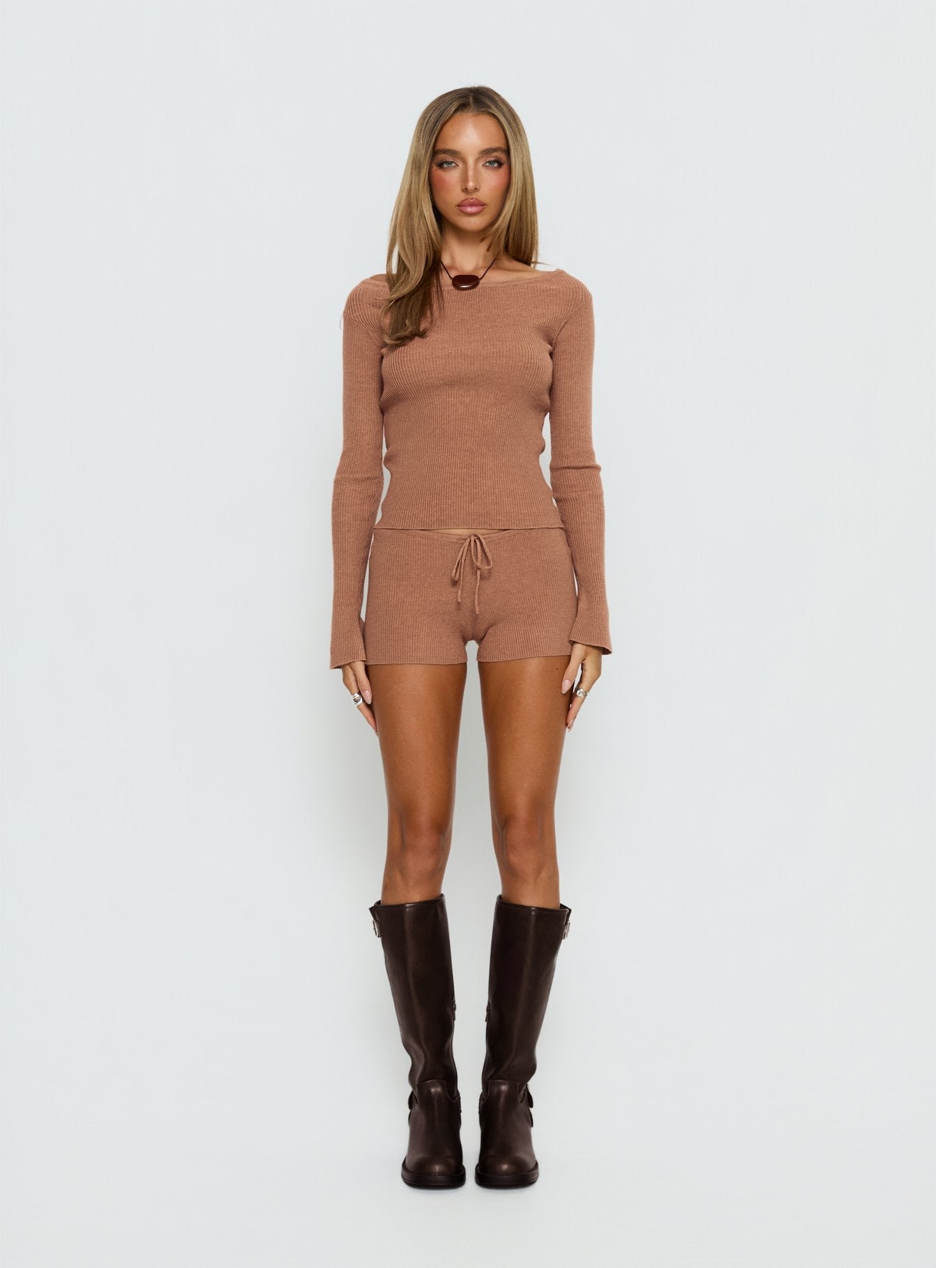 Ahani Off Shoulder Knit Top Mocha