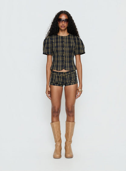 Afterglow Mini Short Navy / Lemon Plaid