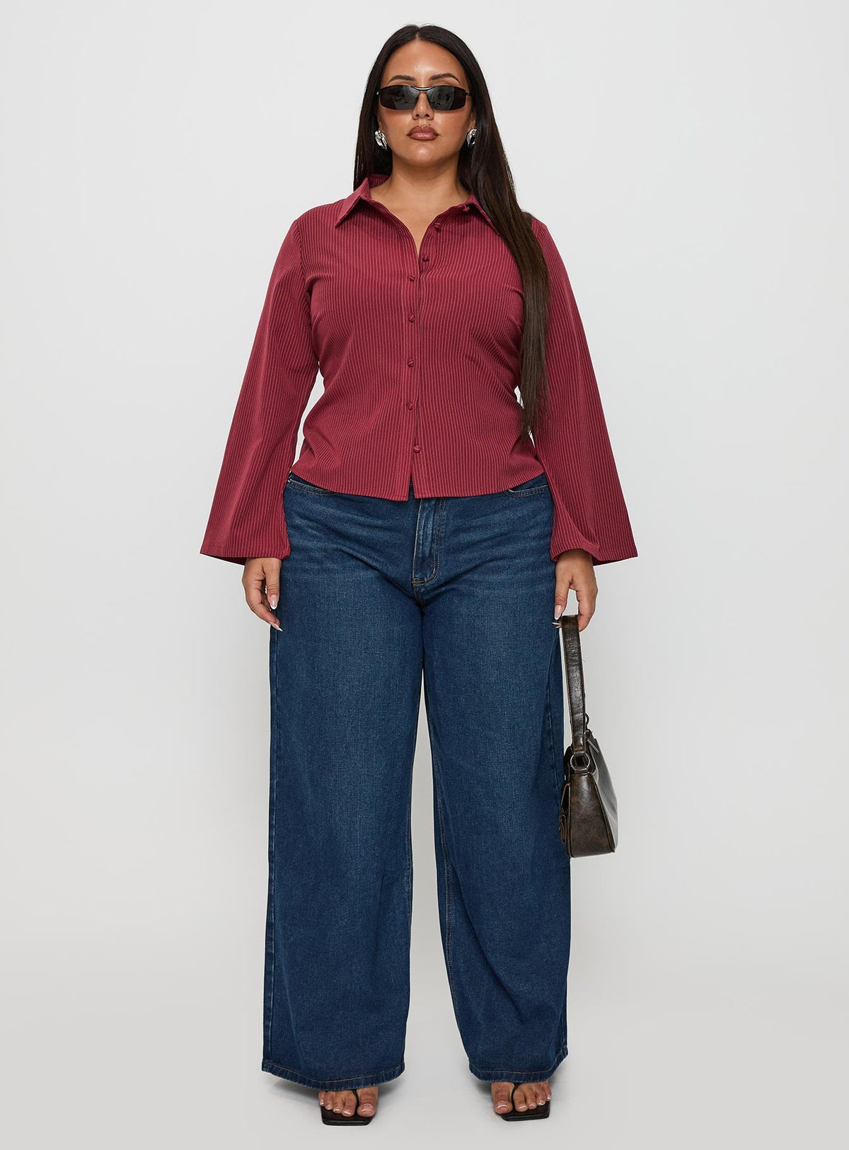 Anni Pinstripe Shirt Red Curve