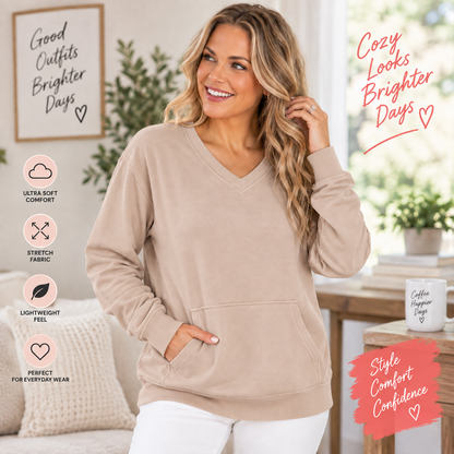 🔥 Pigment-Dyed Cozy Campfire V-Neck Sweatshirt | Soft & Relaxed Everyday Comfort