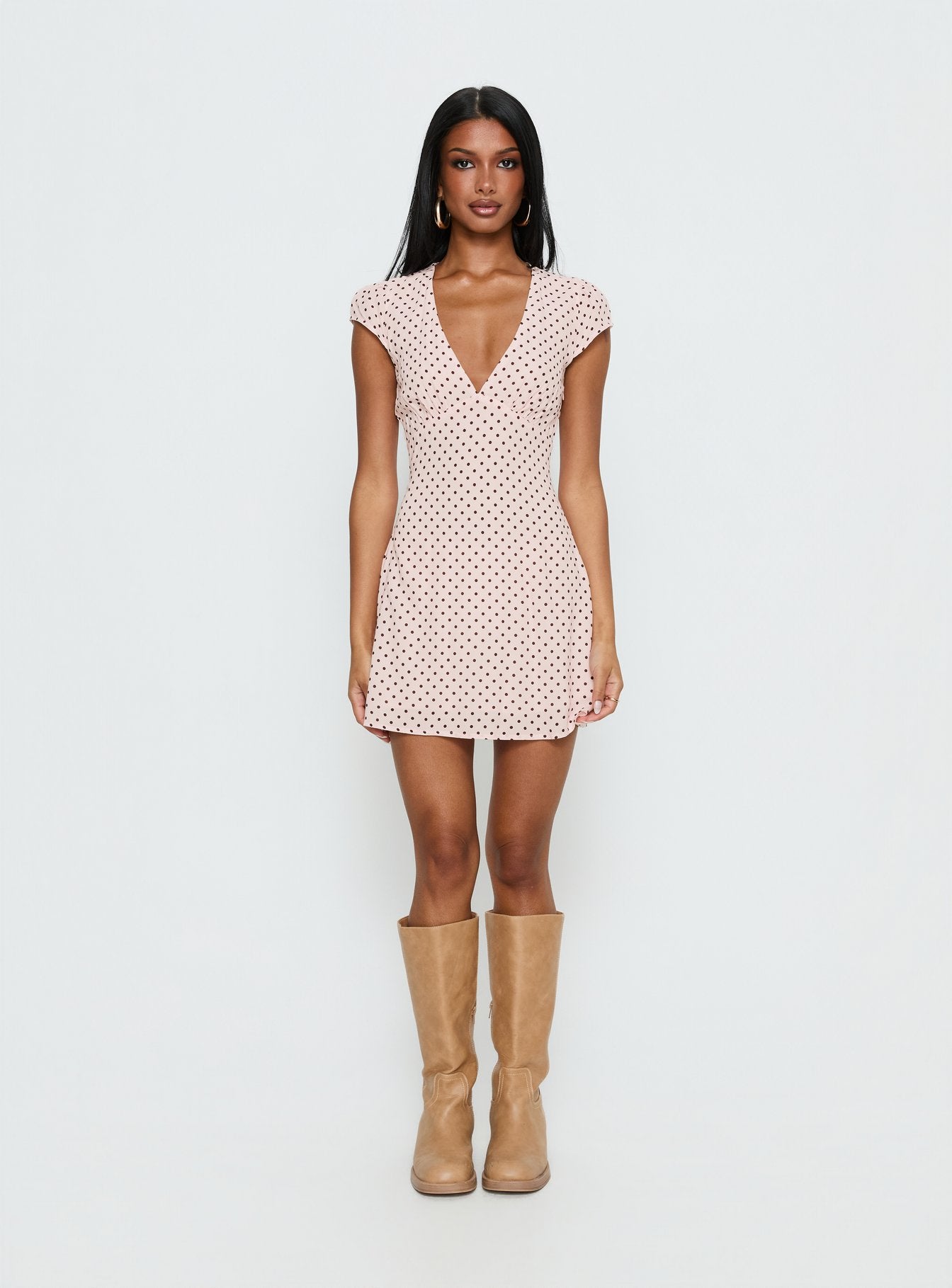 Cannelloni Mini Dress Pink / Brown Polka Dot