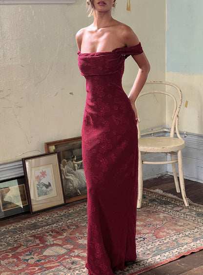 Azura Off The Shoulder Maxi Dress Burgundy