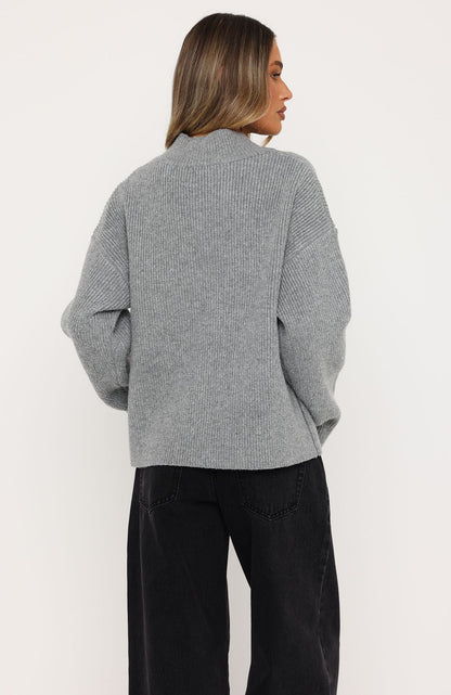 Luzia V Neck Knit Sweater Grey