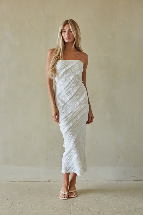 Catalina Ruffle Strapless Midi Dress