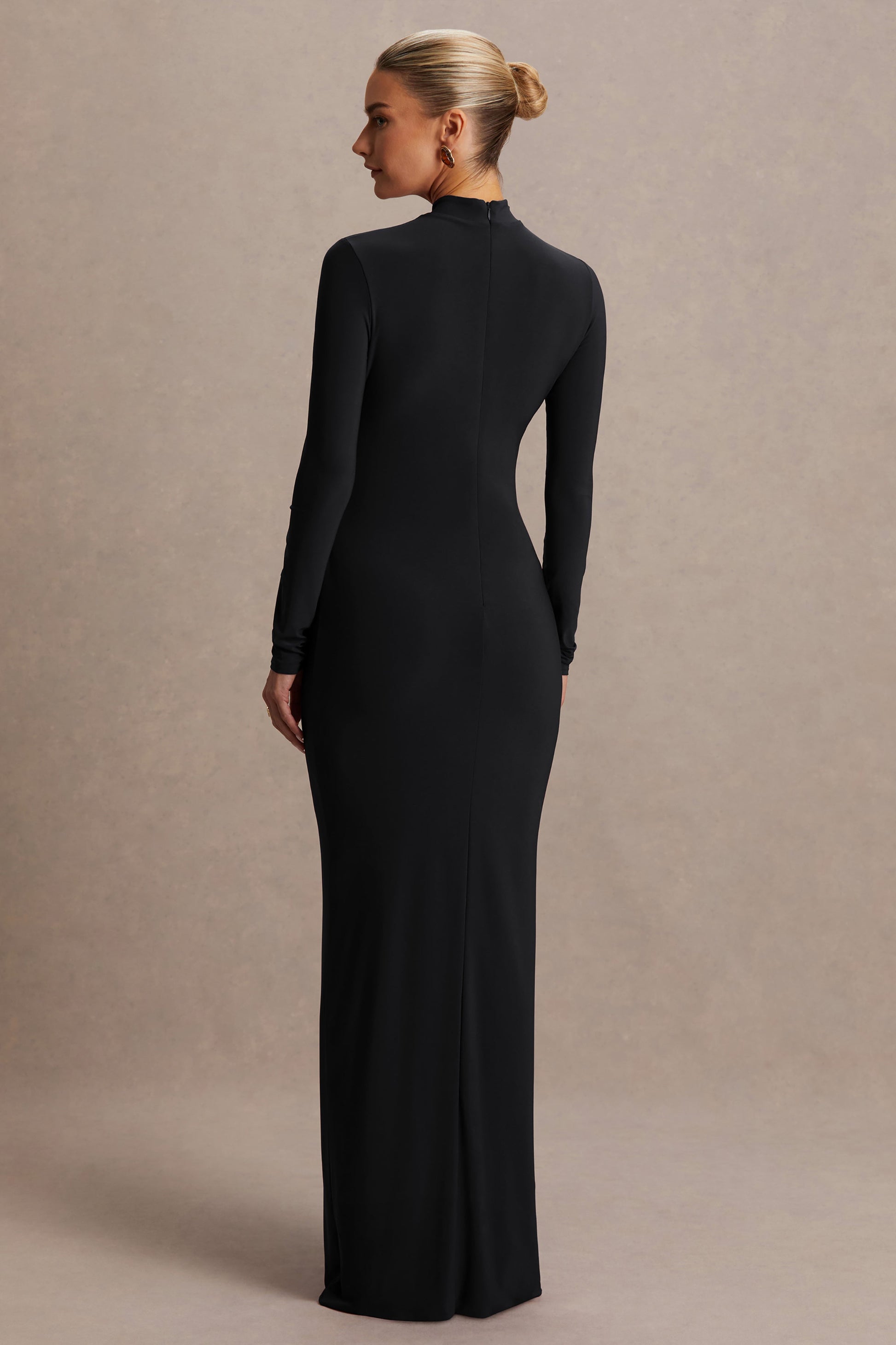 Alejandra | Black Maternity Long Sleeve High Neck Maxi Dress