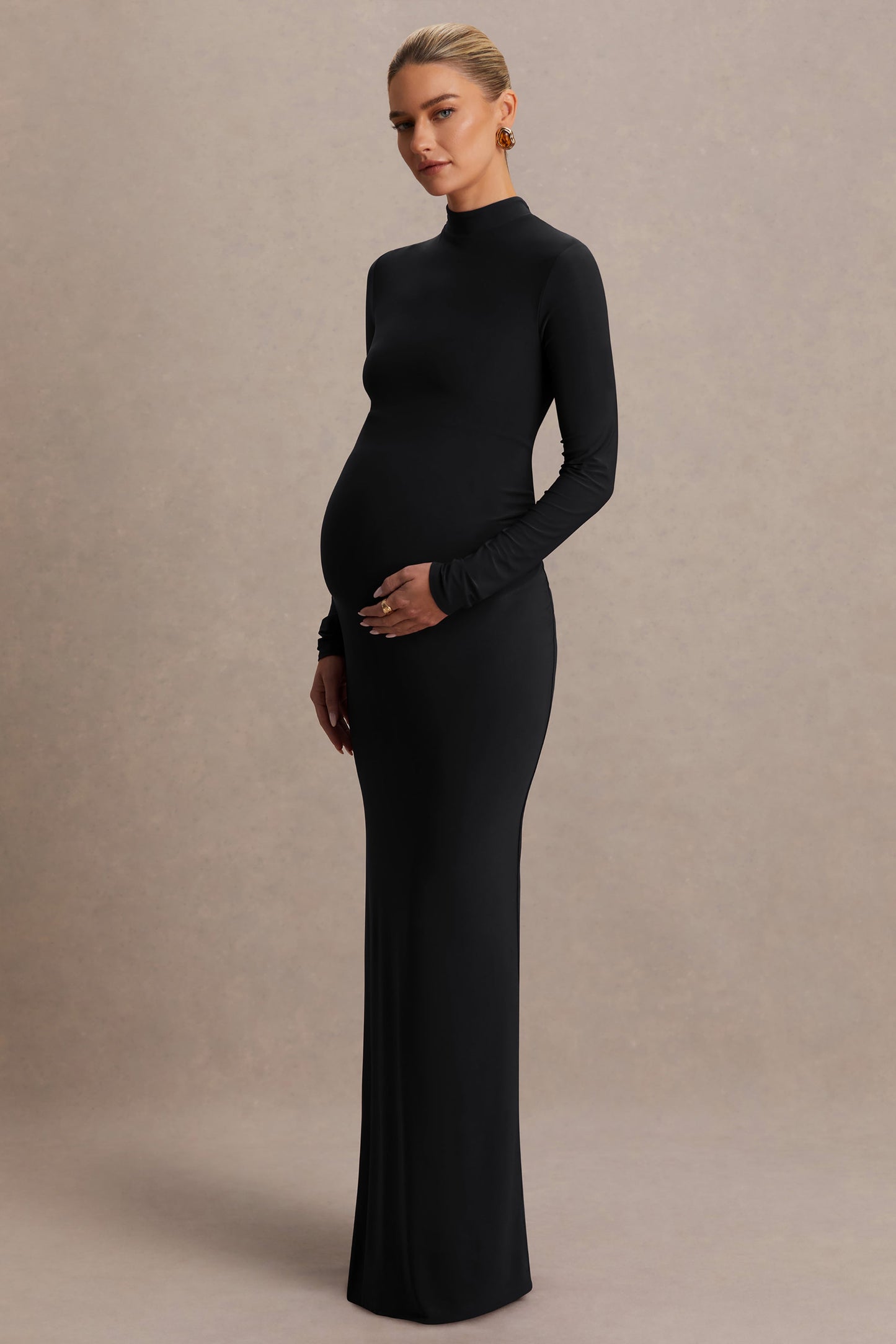 Alejandra | Black Maternity Long Sleeve High Neck Maxi Dress