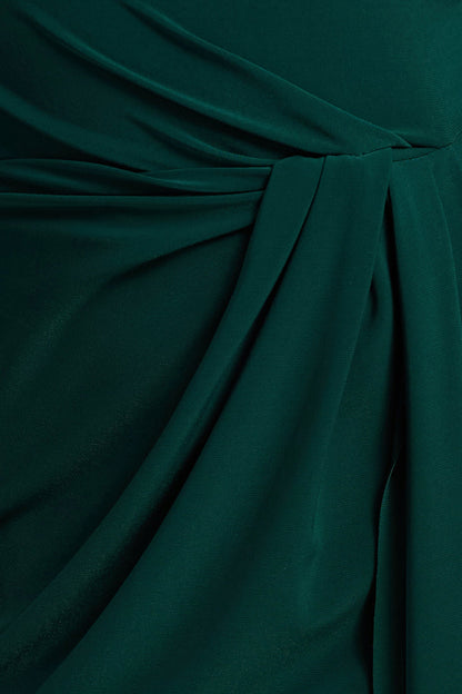 Khari | Bottle Green High-Neck Twisted Maxi Dress With Drape