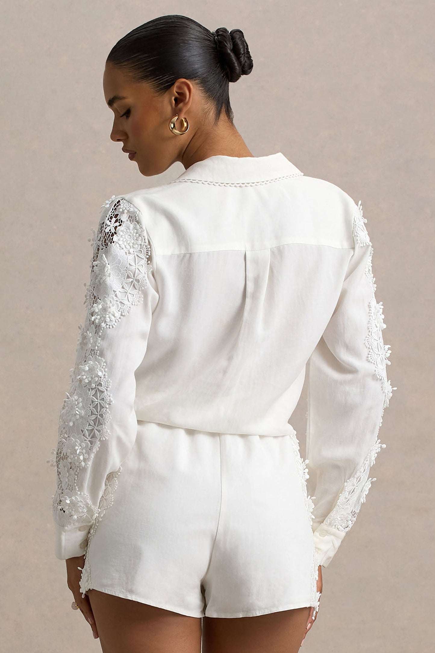 Coconut | Ecru Button-Up Shirt With Lace Detail