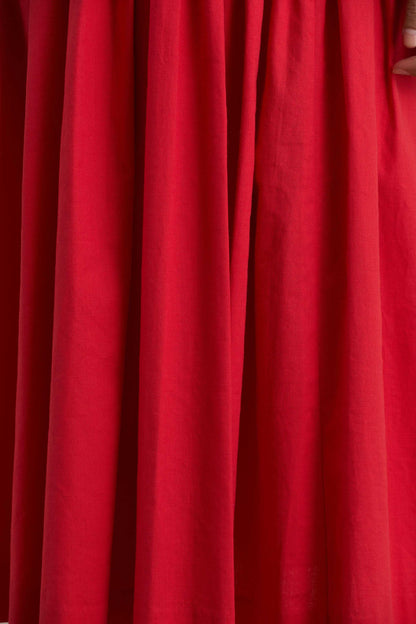 Macie | Red Sweetheart Midi Dress With Balloon Sleeves