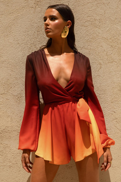 Boss | Ombre Playsuit with Plunge Neckline and Bow Detail