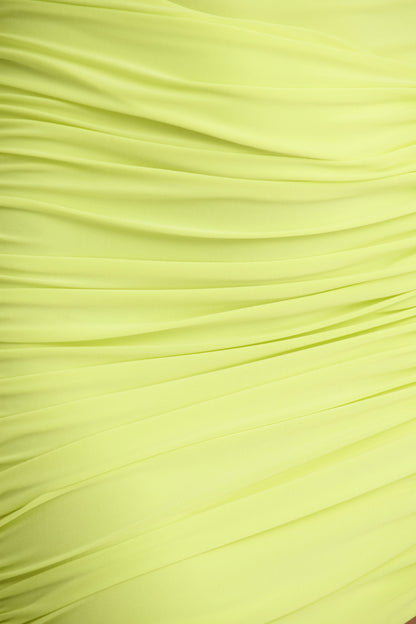 Marci | Lime Green Asymmetric Ruched Mini Dress With Sash